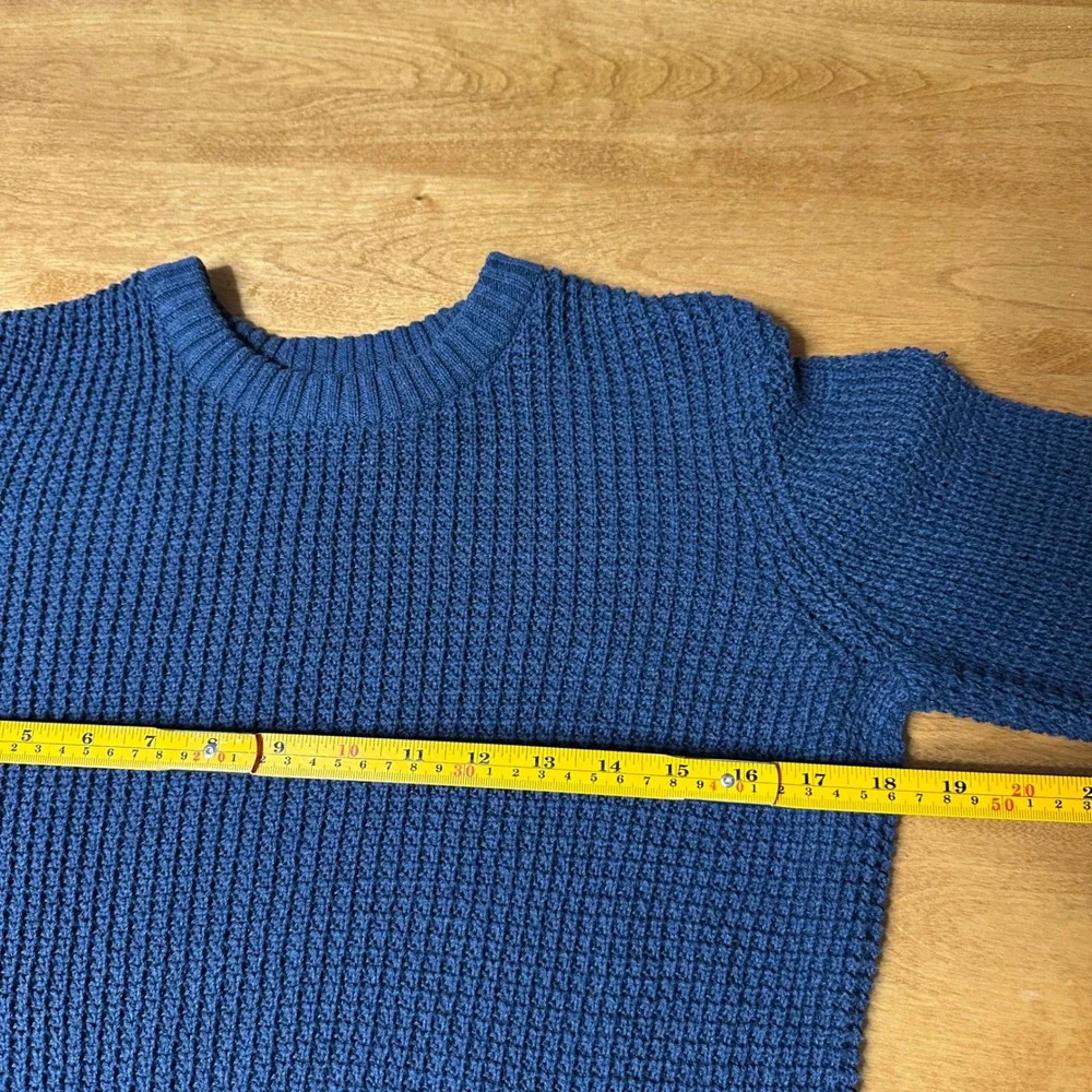 Pact Waffle Knit Sweater Mens S Blue 100% Organic Cotton Crewneck Fisherman Fall